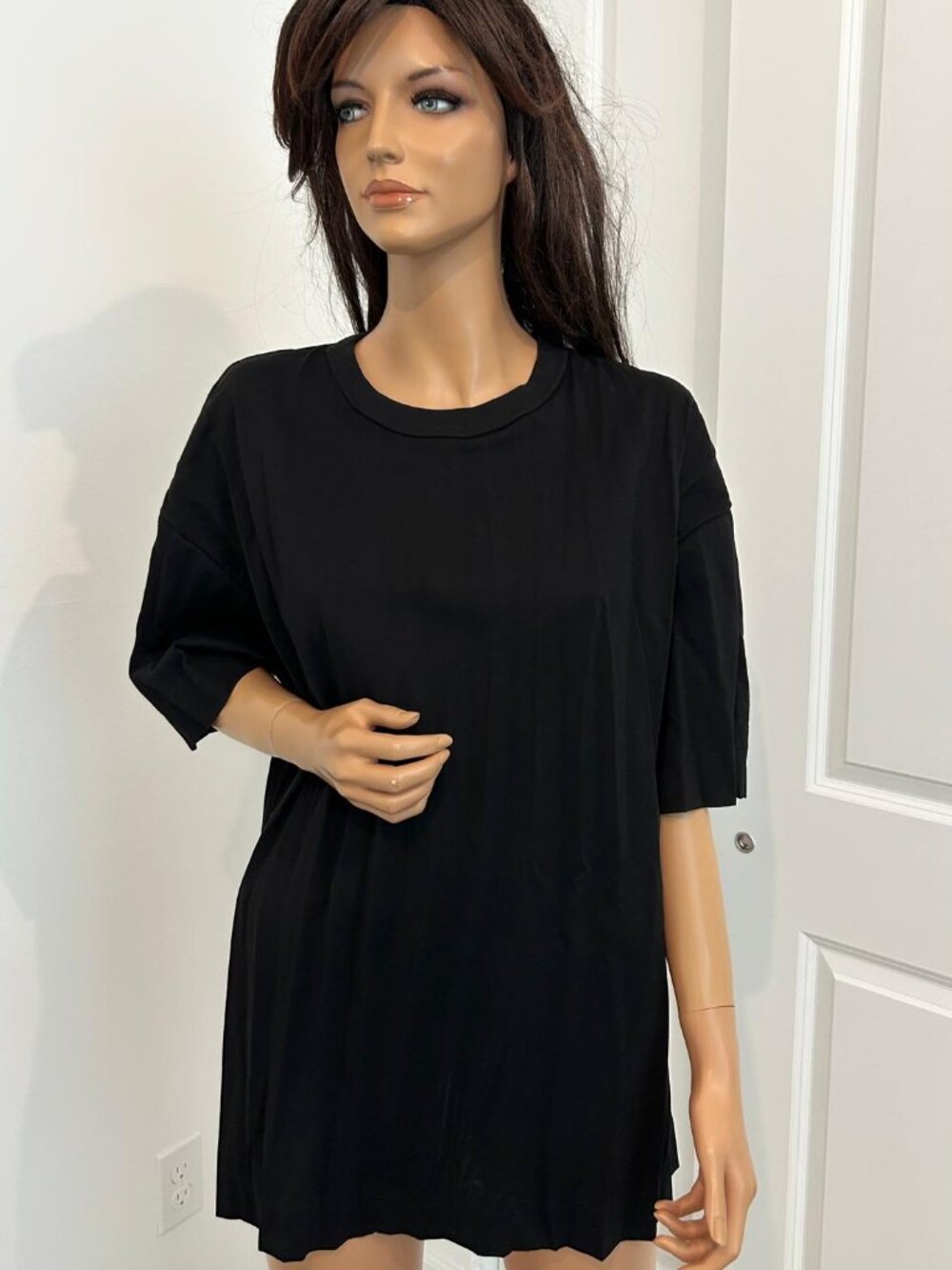 COS Black Crinkle Textured Oversized Top Short Sleeve Size M.